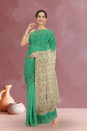 Green Handloom Himroo Silk Cotton Saree 10065732