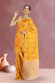 Yellow Handloom Printed Chanderi Saree 10071066
