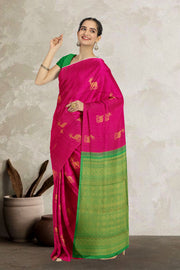 Magenta Pure Zari Borderless Kanjivaram Silk Saree 10059193