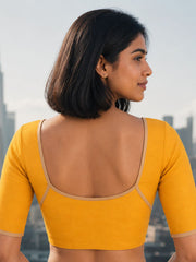 Marigold Yellow Handcrafted Oxford Cotton Solid Style Blouse 10073193