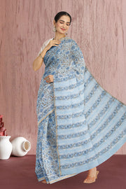 Blue Sanganeri Printed Silk Cotton Saree 10075713