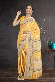 Yellow Kashmiri Printed Silk Saree 10075993