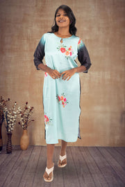 Green Printed Vegan Charmeuse Silk Dress 10073749