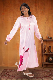 Pink Printed Vegan Charmeuse Silk Dress 10074053