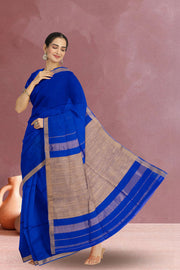 Blue Maheshwari Silk Cotton Saree 10075236