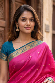 Pink Mysore Crepe Silk Saree With Floral Border 10076666