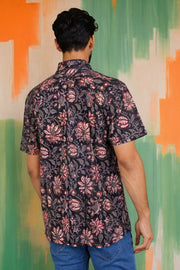 Black Half Sleeve Jahota Printed Cotton Mens Shirt 10074311