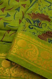 Parrot Green Floral Printed Sungudi Saree 10078050