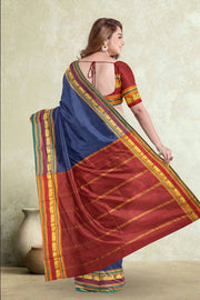 Kanjivaram Vegan Viscose Silk Saree Space Cadet Color and Traditional Design 10075548