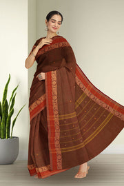 Brown Handloom Chettinad Cotton Saree 10070018