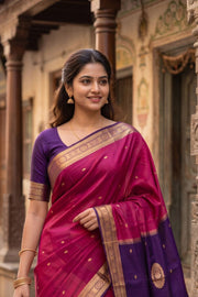 Raspberry Pink Mysore Crepe Silk Saree With Zari Border 10076667