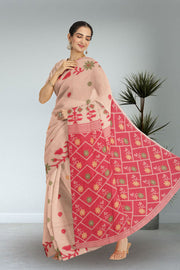 Beige Bengal Handwoven Cotton Saree 10075353