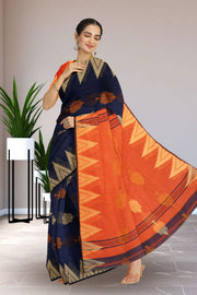 Blue Bengal Handwoven Cotton Saree 10075320