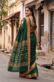 Dark Green Handloom Kanchi Silk Cotton Saree 10078002