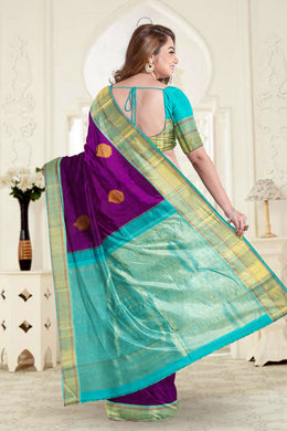 Pansy Purple Korvai Kanjivaram Silk Saree 10075660