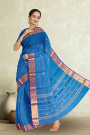 Blue Handloom Chettinad Cotton Saree 10072671
