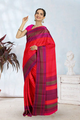 Orange Threadwork Handloom Kanjivaram Silk Saree 10067865