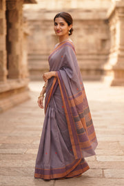 Pewter grey Handwoven Kanchi Cotton Saree 10067807