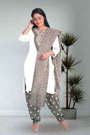 Grey Bandhani Mirror Work 3 - Piece Salwar Suit Material 10075468