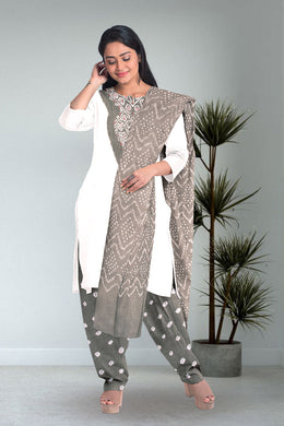 Grey Bandhani Mirror Work 3 - Piece Salwar Suit Material 10075468