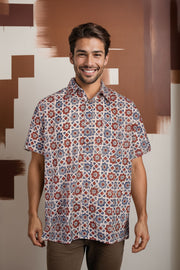 Cream Half Sleeve Ajrakh Printed Cotton Mens Shirt 10071092