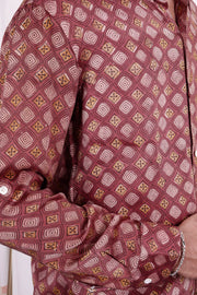 Brown Full Sleeve Vanaspathi Print Modal Silk Mens Shirt 10077510