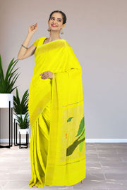 Yellow Handwoven Paithani Cotton Saree with Silk Pallu 10062509