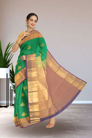 Green Kanjivaram Vegan Silk Saree with Contrast Pallu 10073891