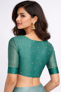 Green Aari Embroidered Chanderi Silk Cotton Blouse 10068928