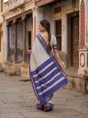 Ivory White Vegan Silk Kanjivaram Saree 10077930