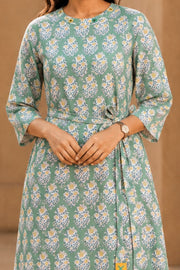 Sage Green Hand Block Printed Cotton Dress 10077620