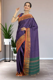 Blue Thousand Buttas Chettinad Cotton Saree 10075968