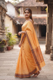 Sandalwood Orange Handloom Kanchi Cotton Saree 10071678