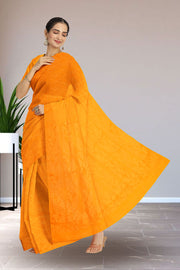 Yellow Handloom Jamdani Style Cotton Saree with Blouse 10074214