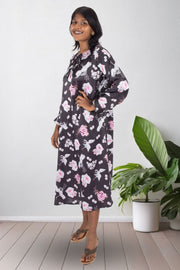 Black Printed Vegan Charmeuse Silk Dress 10074057