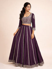 Deep Purple Silk Hand Embroidered Lehenga 10076889