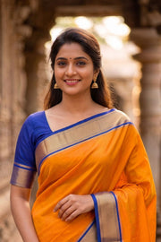 Sun-Kissed Amber Yellow Mysore Crepe Silk Saree With Zari Border 10076265