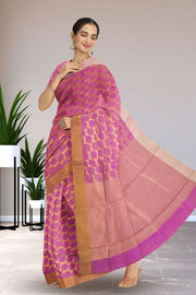 Pink Chanderi Jaal Design Silk Saree 10075384