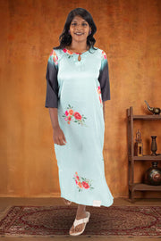 Green Printed Vegan Charmeuse Silk Dress 10074047