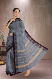 Grey Handloom Chettinad Cotton Saree Without Blouse 10075161
