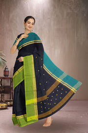 Black Handloom Chettinad Cotton Saree Without Blouse 10075157
