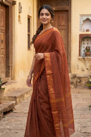 Dusty Brown Handloom Chettinad Cotton Saree 10077343