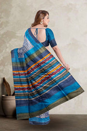 Blue Printed Tussar Silk Saree 10076292