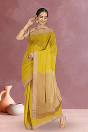  Warm Golden Yellow Kanjivaram Vegan Silk Saree 10075592