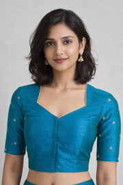 Blue Aari Embroidered Tussar Silk Blouse 10068933