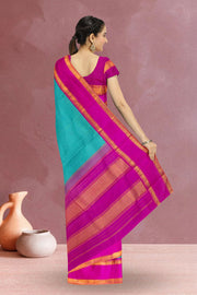 Aqua Blue Handloom Korvai Kanjivaram Silk Saree 10065052