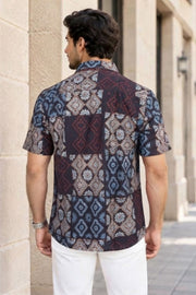 Black Half Sleeve Ajrakh Printed Cotton Mens Shirt 10072991