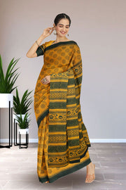 Yellow Printed Tussar Silk Saree 10076295