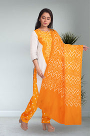 Yellow Bandhani Mirror Work 3 Piece Salwar Suit Material 10075483