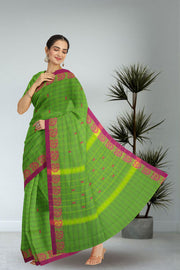 Green Handloom Chettinad Cotton Saree Without Blouse 10075120